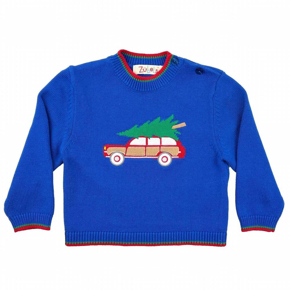NEW PETIT AMI ZUBELS boy's car sweater in blue